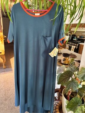 LuLaRoe Teal Dress with Orange Trim